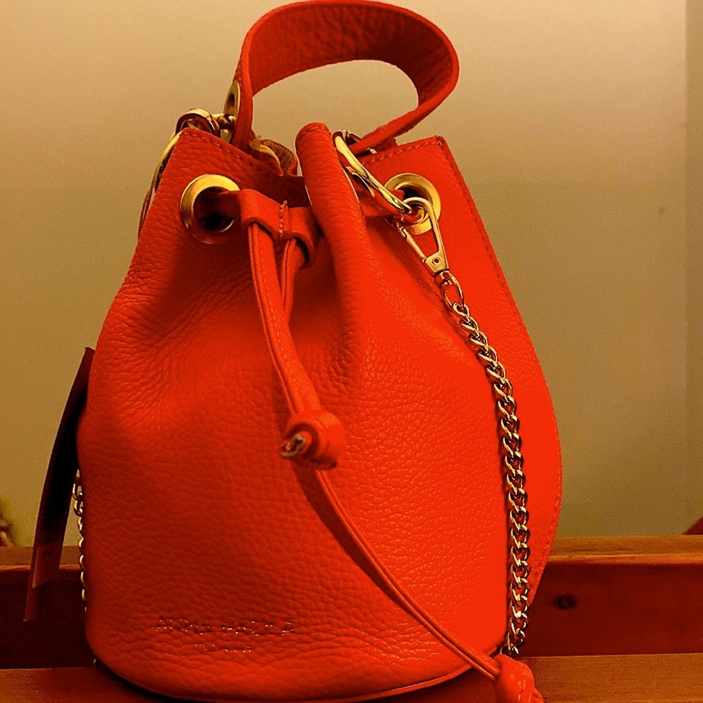 Leather Bucket Bag Coral Orange Made in Italy